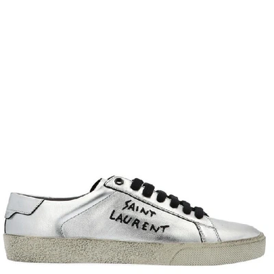 Shop Saint Laurent Court Classic Embroidered Sneakers In Silver