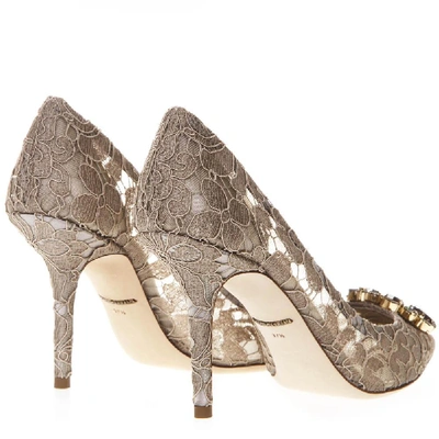 Shop Dolce & Gabbana Bellucci Embellished Lace Pumps In Beige