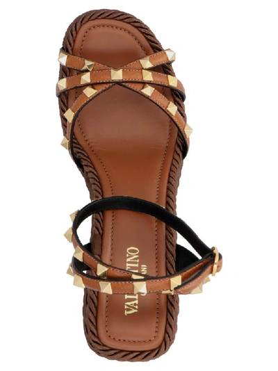 Shop Valentino Garavani Rockstud Wedge Sandals In Brown