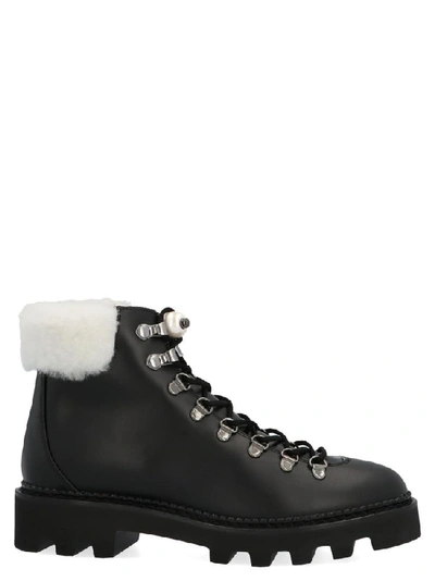 Shop Nicholas Kirkwood Shearling Insert Lace Up Hiking Boots In Black