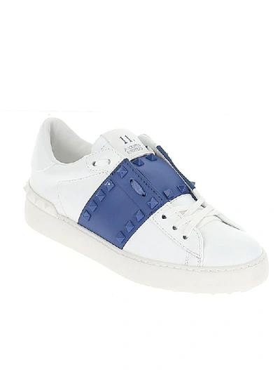 Shop Valentino Garavani Rockstud Open Sneakers In Bianco/baltique