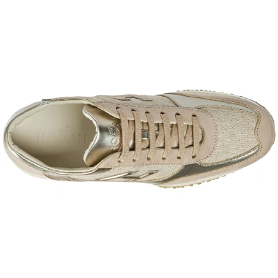 Shop Hogan Interactive Logo Embossed Low Top Sneakers In Beige