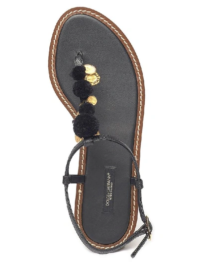 Shop Dolce & Gabbana Pom Pom Sandals In Black