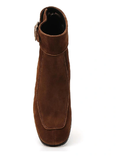 Shop Saint Laurent Miles Buckle Boots In Brown