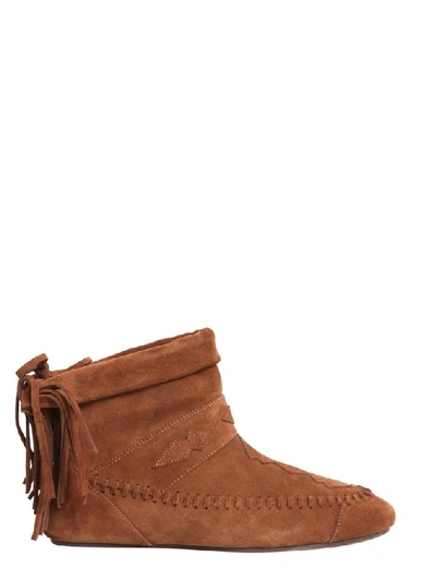 Shop Saint Laurent Fringed Detail Lace Boots In Brown