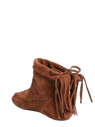 Shop Saint Laurent Fringed Detail Lace Boots In Brown