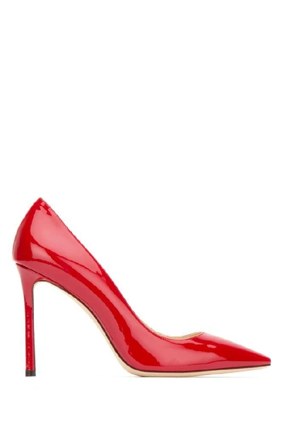 Shop Jimmy Choo Patent Leather Romy 100 Pumps In Red