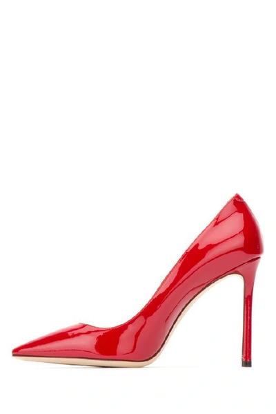 Shop Jimmy Choo Patent Leather Romy 100 Pumps In Red