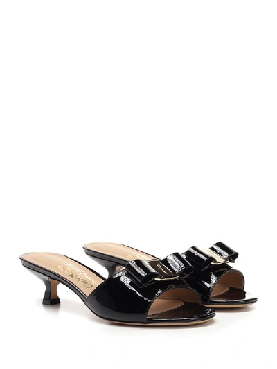Shop Ferragamo Salvatore  Vara Bow Slide Sandals In Black