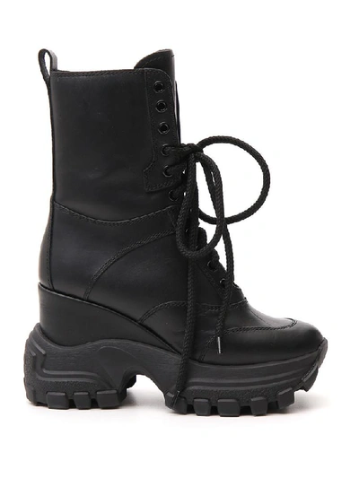 Shop Miu Miu Panelled Platform Combay Boots In Black