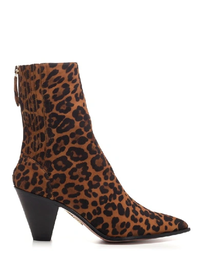 Shop Aquazzura Leopard Print Pointed Toe Boots In Animalier