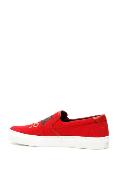 Shop Kenzo Embroidered Tiger Slip On Sneakers In Red