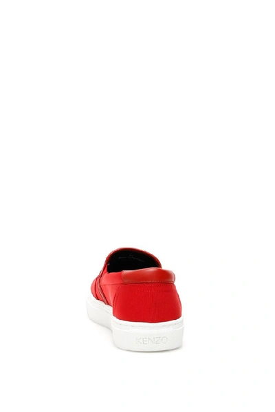 Shop Kenzo Embroidered Tiger Slip On Sneakers In Red