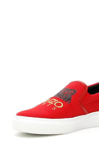 Shop Kenzo Embroidered Tiger Slip On Sneakers In Red