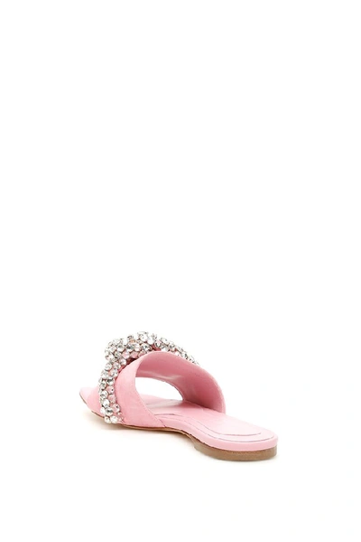 Shop Alexander Mcqueen Crystal Embellished Knot Mules In Pink