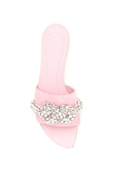 Shop Alexander Mcqueen Crystal Embellished Knot Mules In Pink