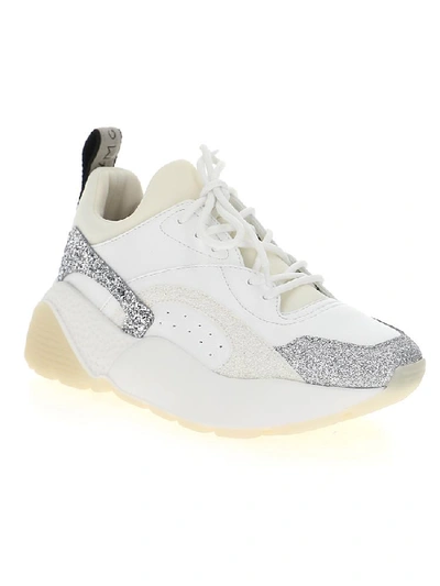 Shop Stella Mccartney Eclypse Glittered Detail Lace Up Sneakers In Silver/white