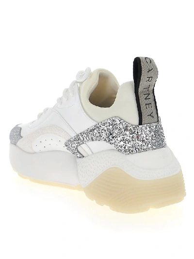 Shop Stella Mccartney Eclypse Glittered Detail Lace Up Sneakers In Silver/white