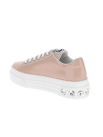 Shop Miu Miu Platform Crystal Embellished Sneakers In Pink