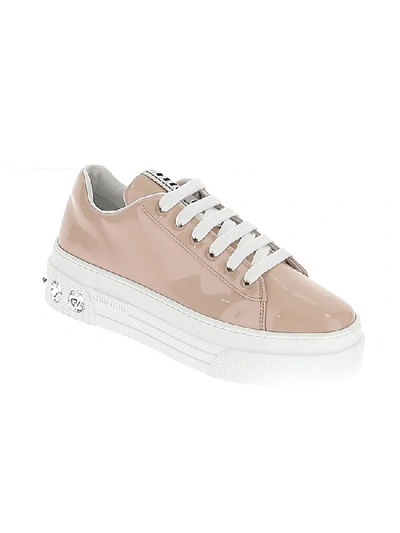 Shop Miu Miu Platform Crystal Embellished Sneakers In Pink