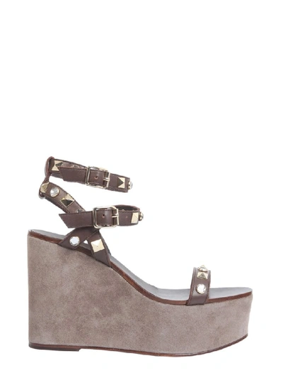 Shop Ash Touch Stud Wedge Sandals In Brown