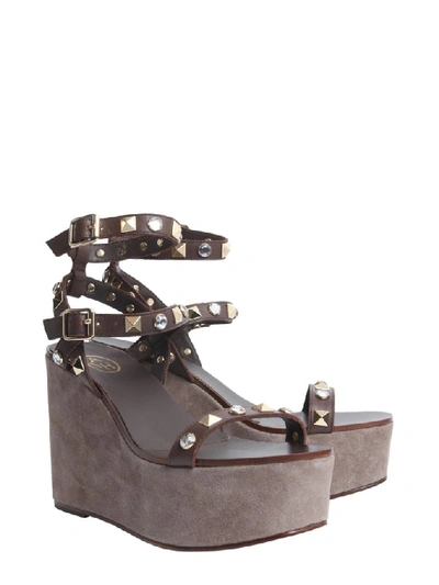 Shop Ash Touch Stud Wedge Sandals In Brown