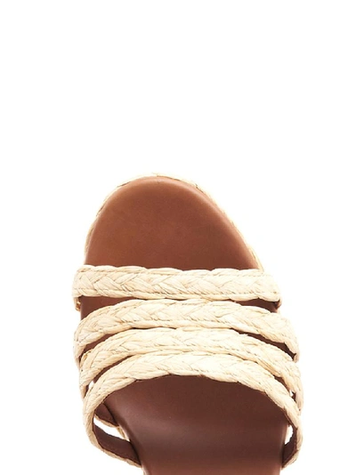 Shop Prada Straw Wedge Heel Sandals In Beige