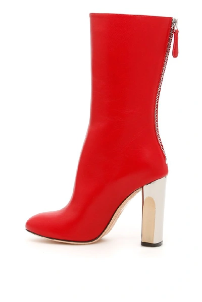 Shop Alexander Mcqueen Zipped Leather Boots In Deep Red 183