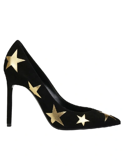 Shop Saint Laurent Embossed Star Pumps In Black