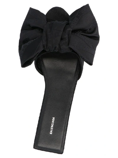 Shop Balenciaga Square Knife Bow Detail Slides In Black