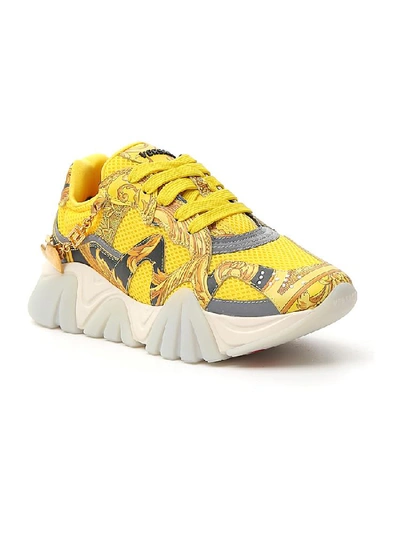 Shop Versace Signature Print Platform Sneakers In Yellow