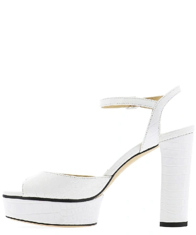 Shop Jimmy Choo Peachy 105 Croc Effect Platform Sandals In White