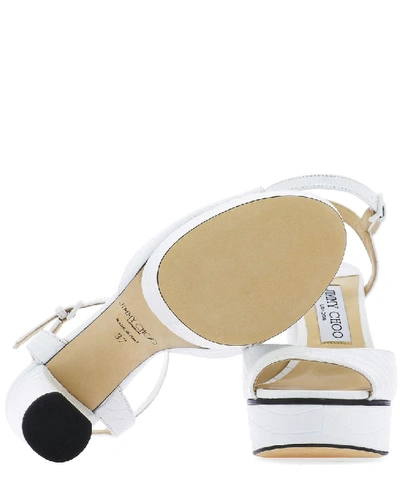 Shop Jimmy Choo Peachy 105 Croc Effect Platform Sandals In White