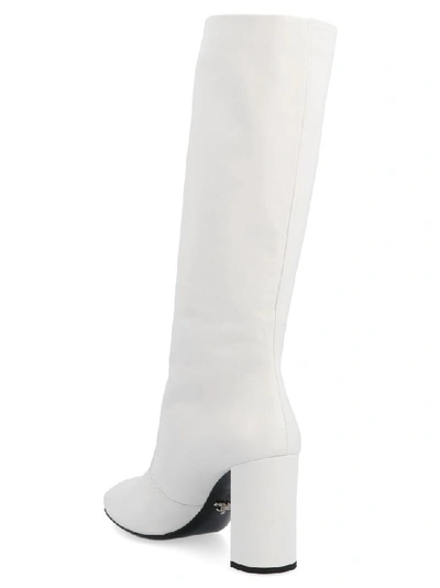 Shop Prada Calf High Chunky Heel Boots In White