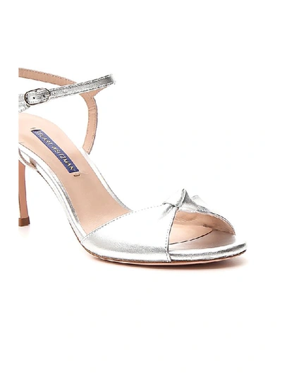 Shop Stuart Weitzman Gloria Open Toe Heeled Sandals In Silver