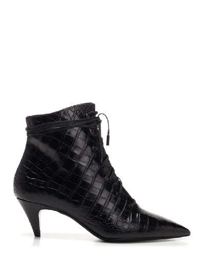 Shop Saint Laurent Kiki Lace Up Pointed Toe Ankle Boots In Black