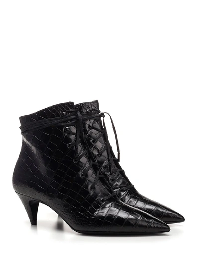 Shop Saint Laurent Kiki Lace Up Pointed Toe Ankle Boots In Black