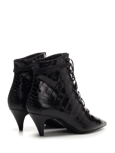 Shop Saint Laurent Kiki Lace Up Pointed Toe Ankle Boots In Black