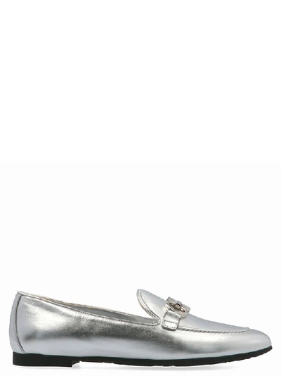 Shop Ferragamo Salvatore  Gancini Moccasin In Silver