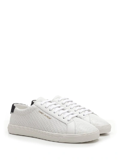 Saint Laurent Andy Sneakers In Perforated Leather And Crystal Glitter In  White | ModeSens