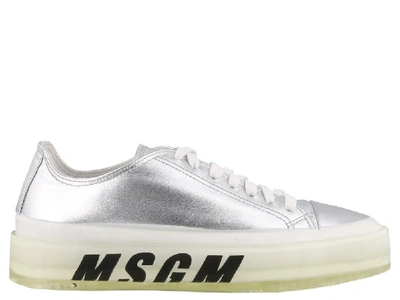 Shop Msgm Logo Printed Platform Sneakers In Silver