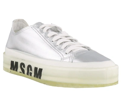 Shop Msgm Logo Printed Platform Sneakers In Silver