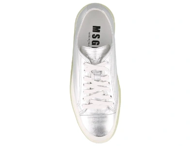 Shop Msgm Logo Printed Platform Sneakers In Silver