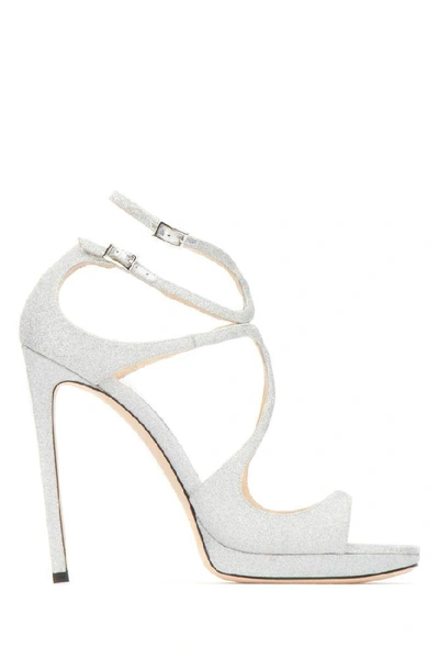 Shop Jimmy Choo Lance Glitter Sandals In Silver