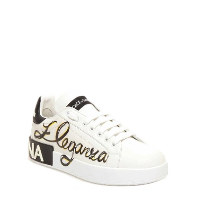 Dolce & Gabbana Portofino Eleganza White Leather Sneaker | ModeSens