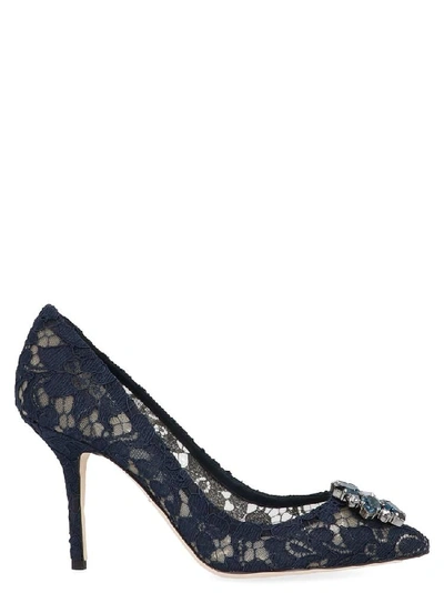 Shop Dolce & Gabbana Bellucci Lace Embellished Pumps In Navy