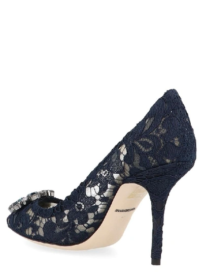 Shop Dolce & Gabbana Bellucci Lace Embellished Pumps In Navy