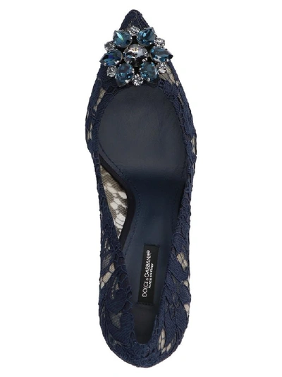 Shop Dolce & Gabbana Bellucci Lace Embellished Pumps In Navy