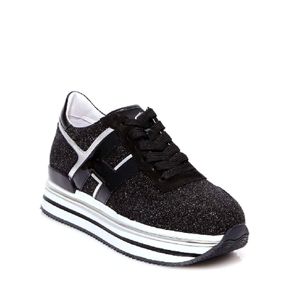 Shop Hogan Midi Platform Glitter Sneakers In Black