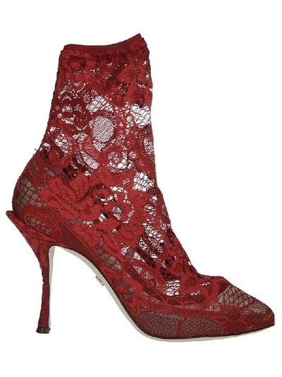 Shop Dolce & Gabbana Lace Boots In Red